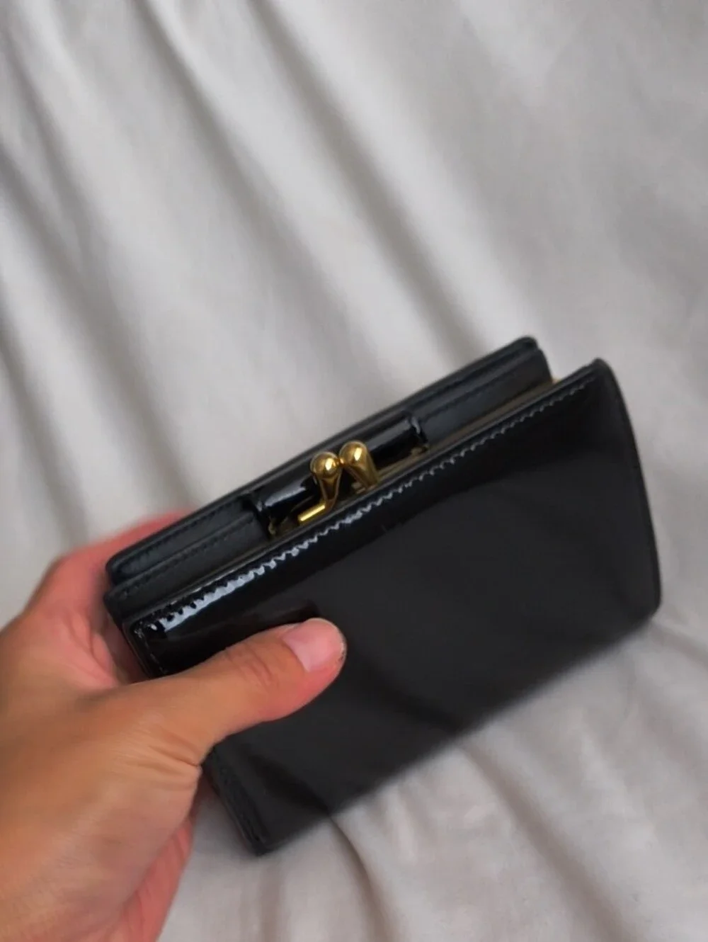 Celine Black Patent Leather Wallet with Snap Closure